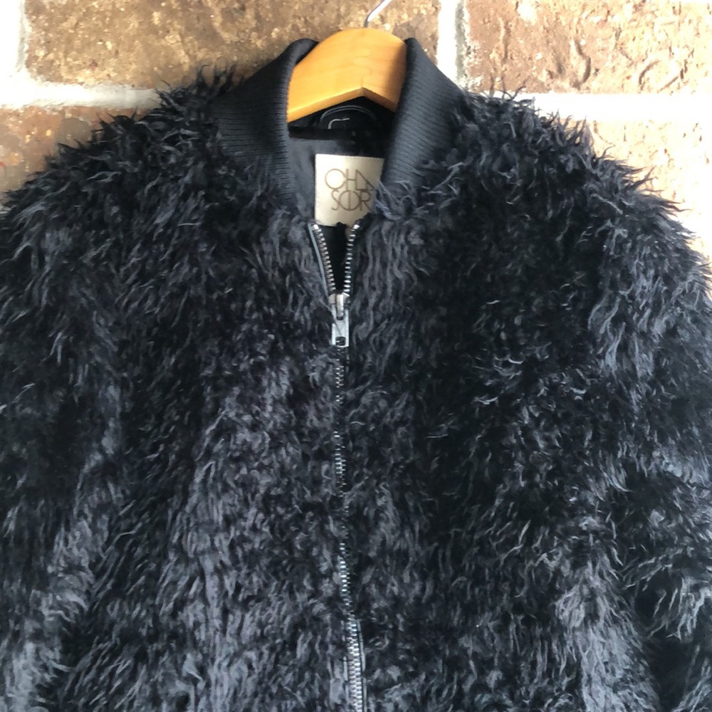 Chaser Faux Fur Black Bomber Jacket Size S New with Tags - Picture 3 of 10